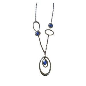 Chicos long dark Silver metal Necklace with Blue Accents